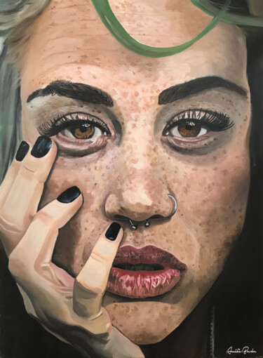 Peinture intitulée "Green hair" par Amélie Bourbon, Œuvre d'art originale, Huile Monté sur Châssis en bois