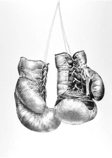 Dessin intitulée "Gants de boxe" par Amélie Helmstetter, Œuvre d'art originale, Encre