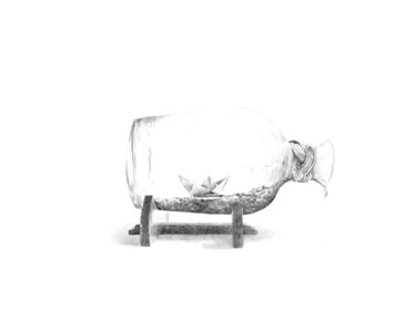 图画 标题为“Bateau dans une bou…” 由Amélie Helmstetter, 原创艺术品, 墨