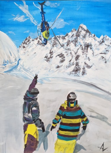 Painting titled "Helicopter & Snowbo…" by Amélie Lavigne, Original Artwork, Acrylic