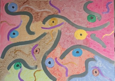 「Multiple」というタイトルの絵画 Amelie Mondainによって, オリジナルのアートワーク, 水彩画 ウッドストレッチャーフレームにマウント