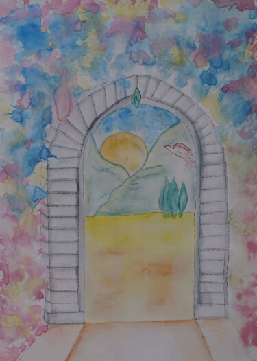 Schilderij getiteld "Le portail aux secr…" door Ameline Landry, Origineel Kunstwerk, Aquarel