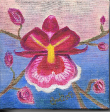 Peinture intitulée "Orchidé Rouge" par Amelle Jarjees, Œuvre d'art originale, Acrylique