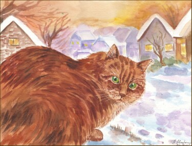 Malerei mit dem Titel "Rote Katze / Red Cat" von Amelly Abraham, Original-Kunstwerk