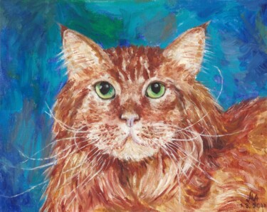 Malerei mit dem Titel "Clever Cat" von Amelly Abraham, Original-Kunstwerk