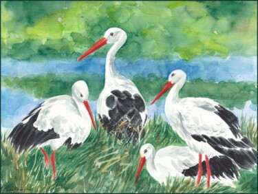 Malerei mit dem Titel "Storks" von Amelly Abraham, Original-Kunstwerk