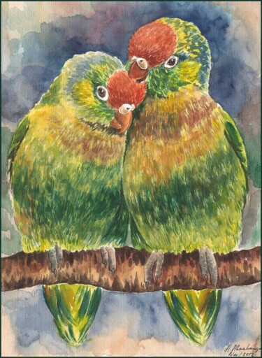 Malerei mit dem Titel "Green Parrot" von Amelly Abraham, Original-Kunstwerk