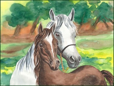 Malerei mit dem Titel "Pferde / Horses" von Amelly Abraham, Original-Kunstwerk