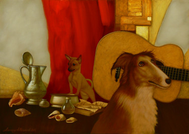 Картина под названием "Собачий блюз" - Александр Мельников, Подлинное произведение искусства, Масло