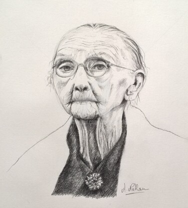 Drawing titled "vieille dame" by Amena Nathan, Original Artwork, Graphite