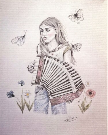 Zeichnungen mit dem Titel "accordéon3" von Amena Nathan, Original-Kunstwerk, Graphit