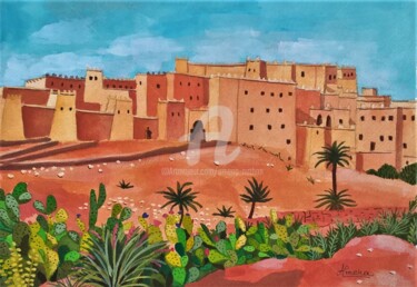 Pittura intitolato "paysage Ouarzazate" da Amena Nathan, Opera d'arte originale, Gouache