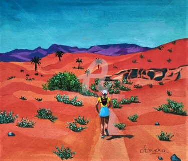 Peinture intitulée "courir dans le dése…" par Amena Nathan, Œuvre d'art originale, Gouache