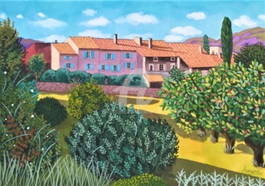 Schilderij getiteld "paysage" door Amena Nathan, Origineel Kunstwerk, Gouache