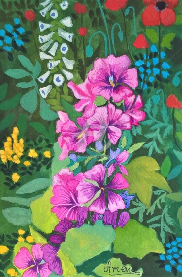 Painting titled "fleurs" by Amena Nathan, Original Artwork, Gouache