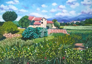 Painting titled "paysage" by Amena Nathan, Original Artwork, Gouache