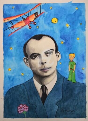 Peinture intitulée "Antoine de St Exupé…" par Amena Nathan, Œuvre d'art originale, Aquarelle