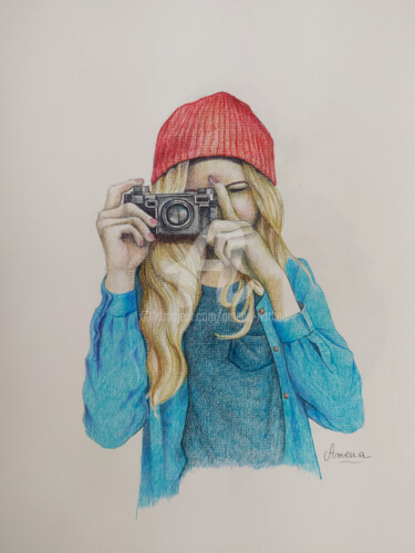 Drawing titled "photographe3" by Amena Nathan, Original Artwork, Pencil