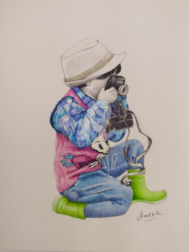 Drawing titled "photographe4" by Amena Nathan, Original Artwork, Pencil