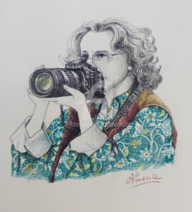 Drawing titled "photographe5" by Amena Nathan, Original Artwork, Pencil