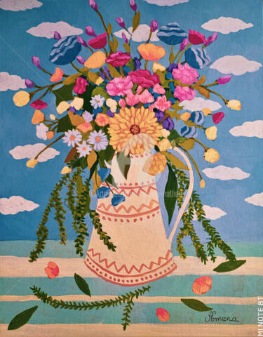 Malerei mit dem Titel "bouquet de fleurs" von Amena Nathan, Original-Kunstwerk, Acryl