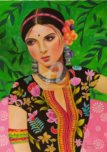 Peinture intitulée "indian inspiration" par Amena Nathan, Œuvre d'art originale, Gouache