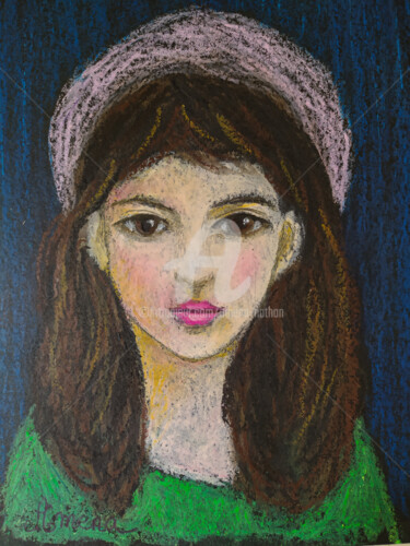 Peinture intitulée "fillette au béret ." par Amena Nathan, Œuvre d'art originale, Pastel