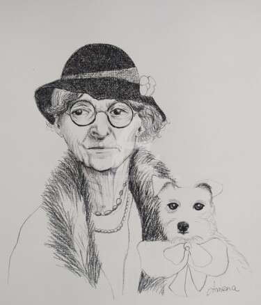 Drawing titled "vieille dame au pet…" by Amena Nathan, Original Artwork, Charcoal