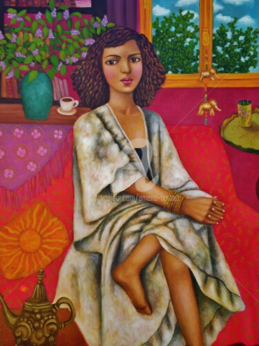 Painting titled "L'attente." by Amena Nathan, Original Artwork, Oil