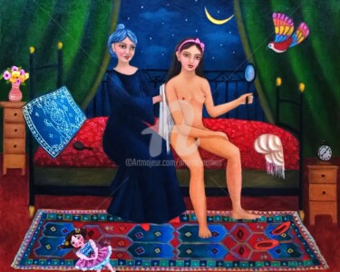 Painting titled "La toilette" by Amena Nathan, Original Artwork, Oil