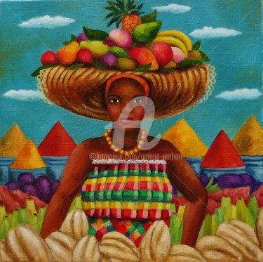 Peinture intitulée "la marchande d'épic…" par Amena Nathan, Œuvre d'art originale, Huile