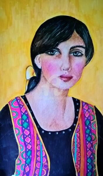 Peinture intitulée "portrait" par Amena Nathan, Œuvre d'art originale, Autre