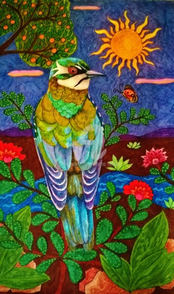 Dessin intitulée "oiseau" par Amena Nathan, Œuvre d'art originale, Marqueur