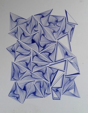 Drawing titled "BLUE AND WHITE" by Amen Amor, Original Artwork, Ink