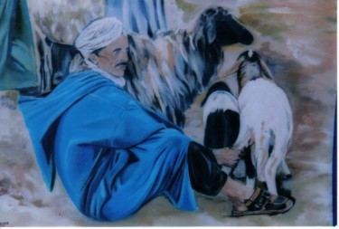 Peinture intitulée "au  souk" par Amennou Abdellah, Œuvre d'art originale