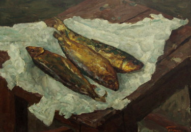 Картина под названием "Копчёная рыба" - Владимир Георгиевич Гремитских, Подлинное произведение искусства, Масло
