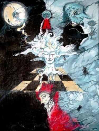 Картина под названием "Луна играющая в шаш…" - Ametis, Подлинное произведение искусства, Масло