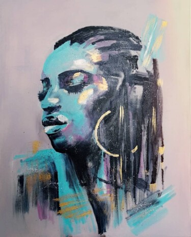 Pittura intitolato "African girl Naava 💙" da Iuliia Amiotova, Opera d'arte originale, Olio