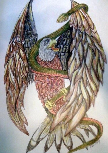 Drawing titled "eagle and snake" by Amey, Original Artwork