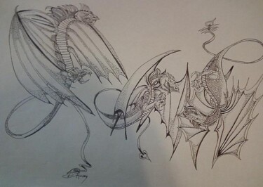 Drawing titled "dragons in ink" by Amey, Original Artwork