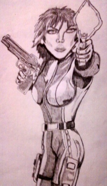 Drawing titled "girl with gun" by Amey, Original Artwork