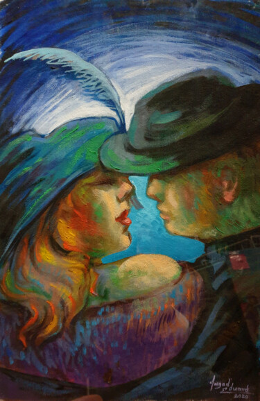 Painting titled "Lovers" by Amgad Edward, Original Artwork, Oil