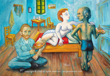 Peinture intitulée "Picasso, Van Gogh e…" par Amgad Edward, Œuvre d'art originale, Huile