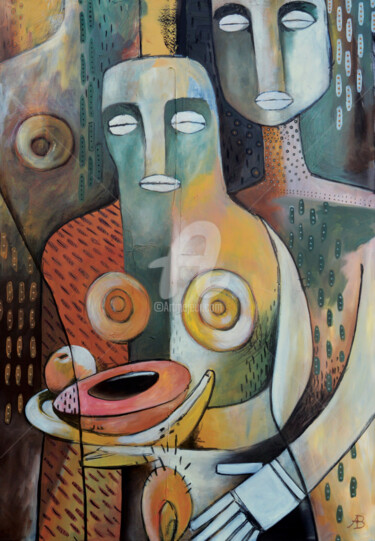 Malerei mit dem Titel "Je t'ai apporté des…" von Amides Basso, Original-Kunstwerk, Öl