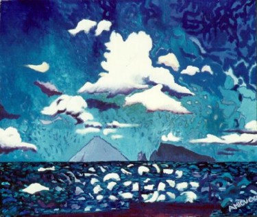 Pittura intitolato "STROMBOLI DA PANAREA" da Cristina Amicucci, Opera d'arte originale