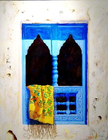 Peinture intitulée "Fenêtre à Essaouira" par Boukhari, Œuvre d'art originale