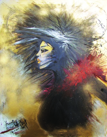 Painting titled "Femme Fatale" by Amine Bouabdallah, Original Artwork, Oil Mounted on Wood Stretcher frame