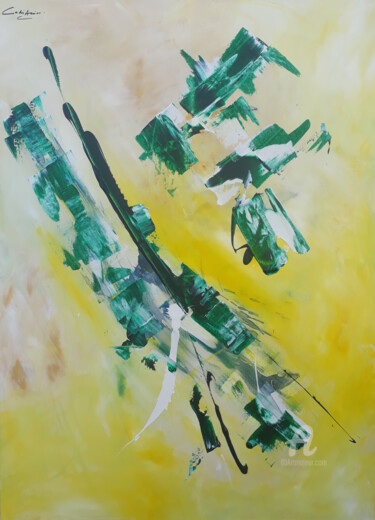Картина под названием ""La symphonie jaune"" - Amine Cadi, Подлинное произведение искусства, Акрил