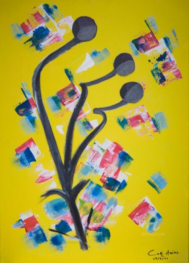 Schilderij getiteld "Notes joyeuses" door Amine Cadi, Origineel Kunstwerk, Acryl Gemonteerd op Frame voor houten brancard