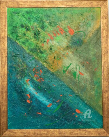 Painting titled "Entre mer et terre" by Amine Cadi, Original Artwork, Oil Mounted on Wood Stretcher frame